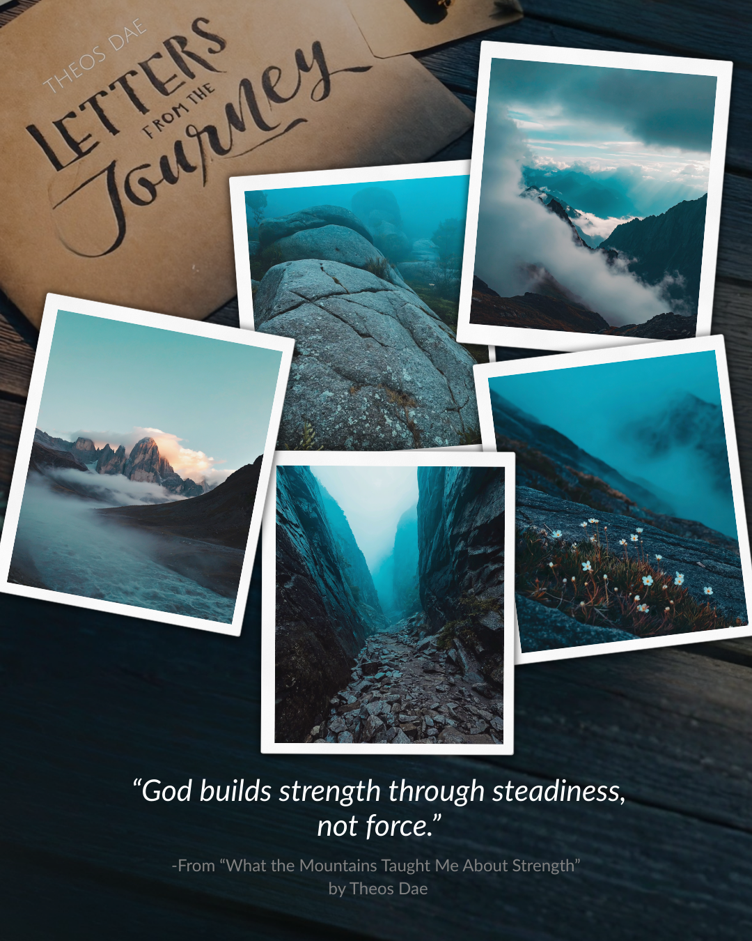 A collage of outdoor pictures from a journey to self discovery and God from Theos Dae