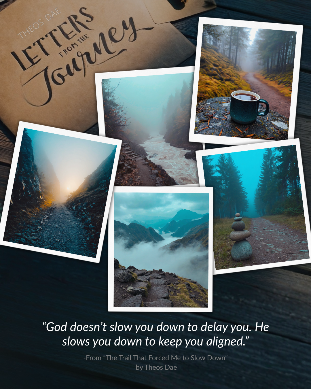 A collage of outdoor pictures from a journey to self discovery and God from Theos Dae