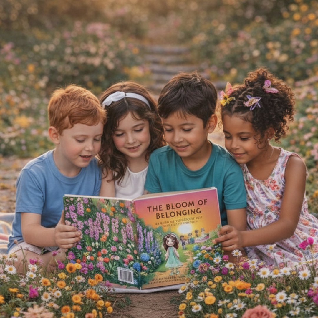 Diverse kids reading The Bloom of Belonging