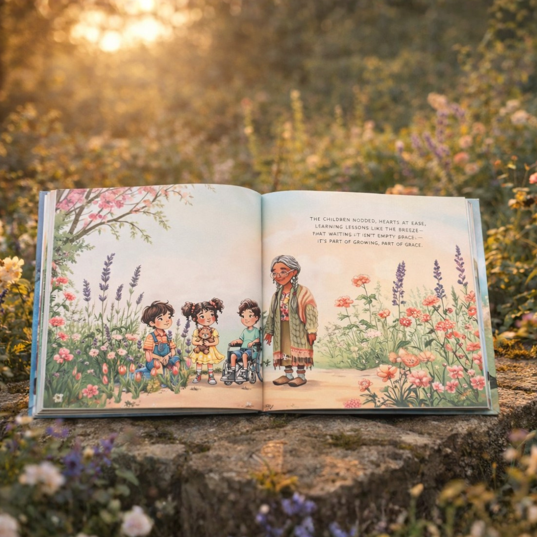 The open pages of The Petals of Patience.