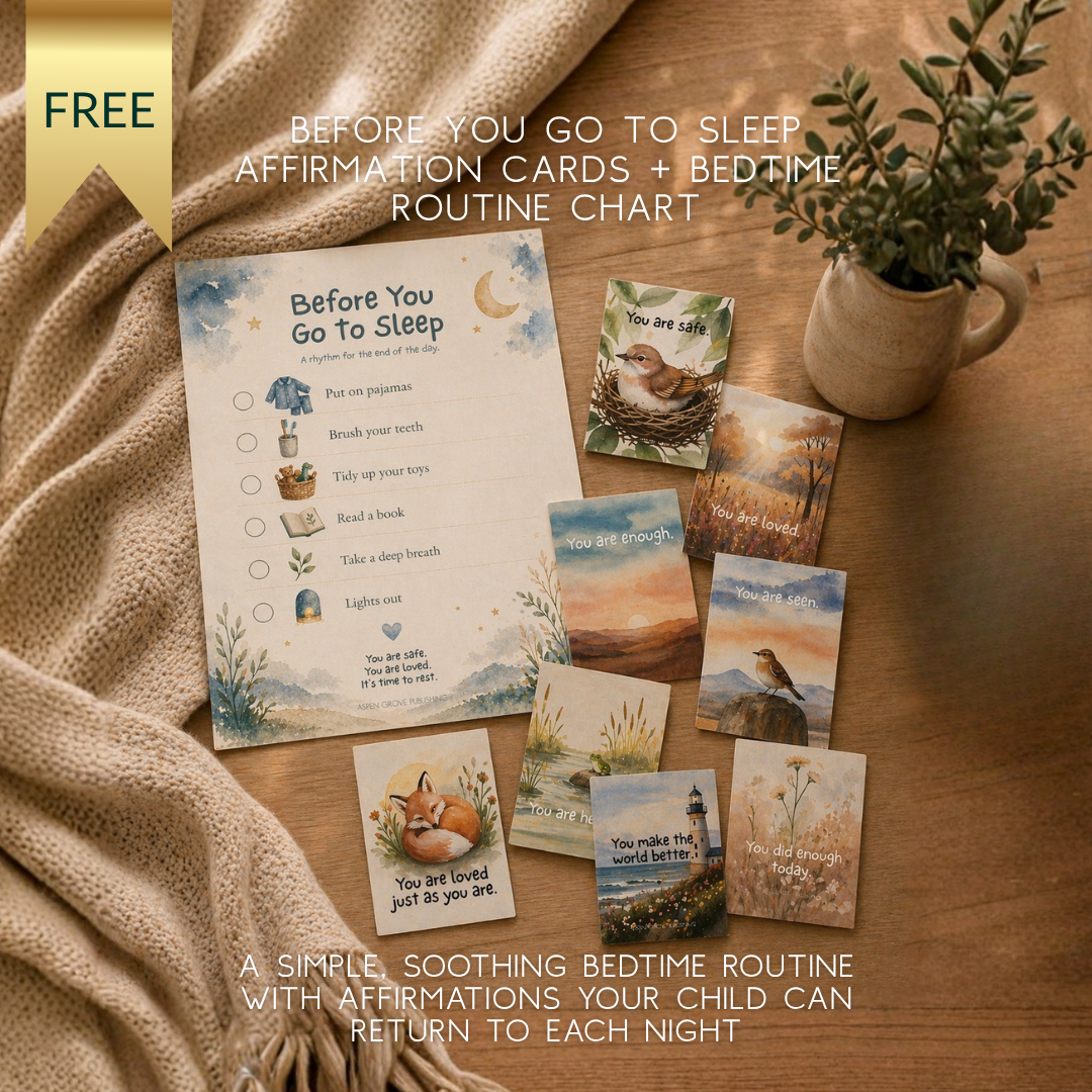 Bedtime Routine Chart + 12 Affirmation Cards for Kids Printable