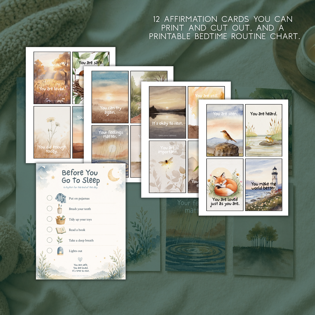 Bedtime Routine Chart + 12 Affirmation Cards for Kids Printable