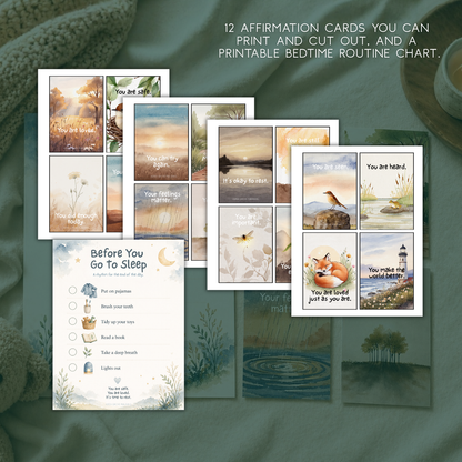 Bedtime Routine Chart + 12 Affirmation Cards for Kids Printable