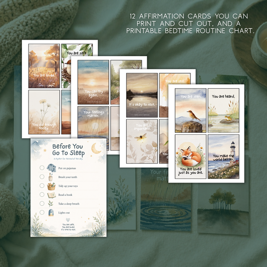 Bedtime Routine Chart + 12 Affirmation Cards for Kids Printable