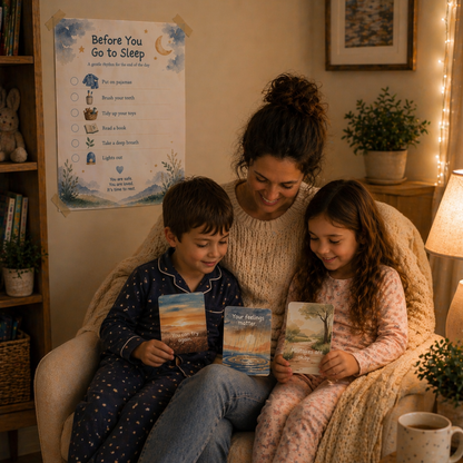 Bedtime Routine Chart + 12 Affirmation Cards for Kids Printable