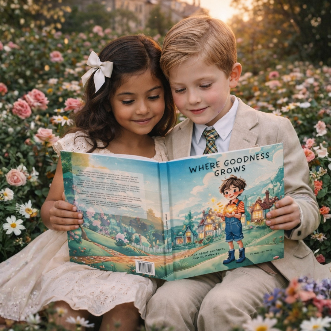 Two Kids reading Where Goodness Grows